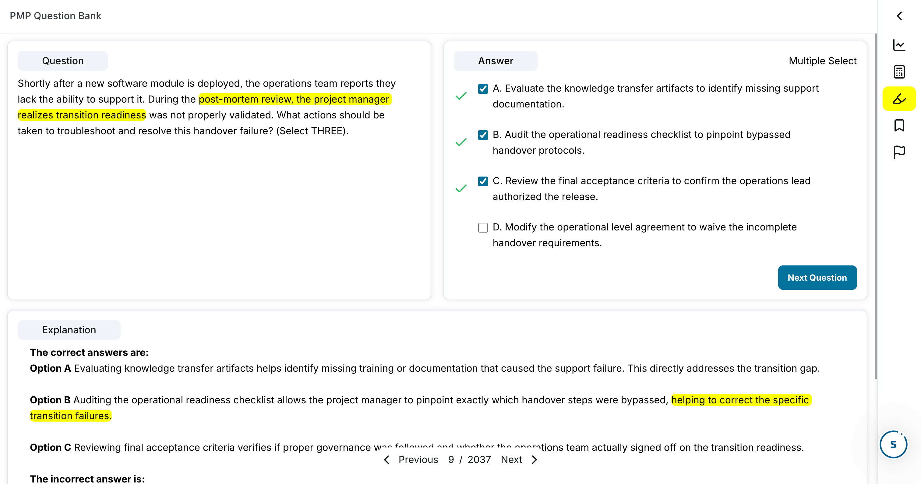 PMP sample question preview
