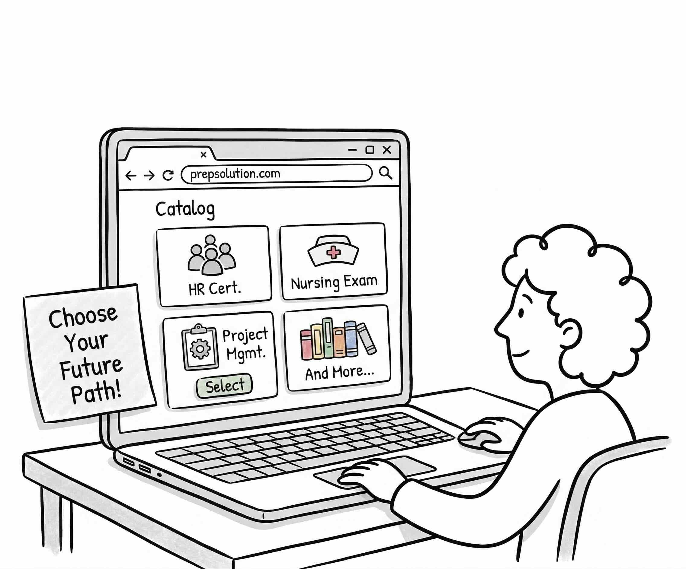 Illustration of choosing an exam from the catalog